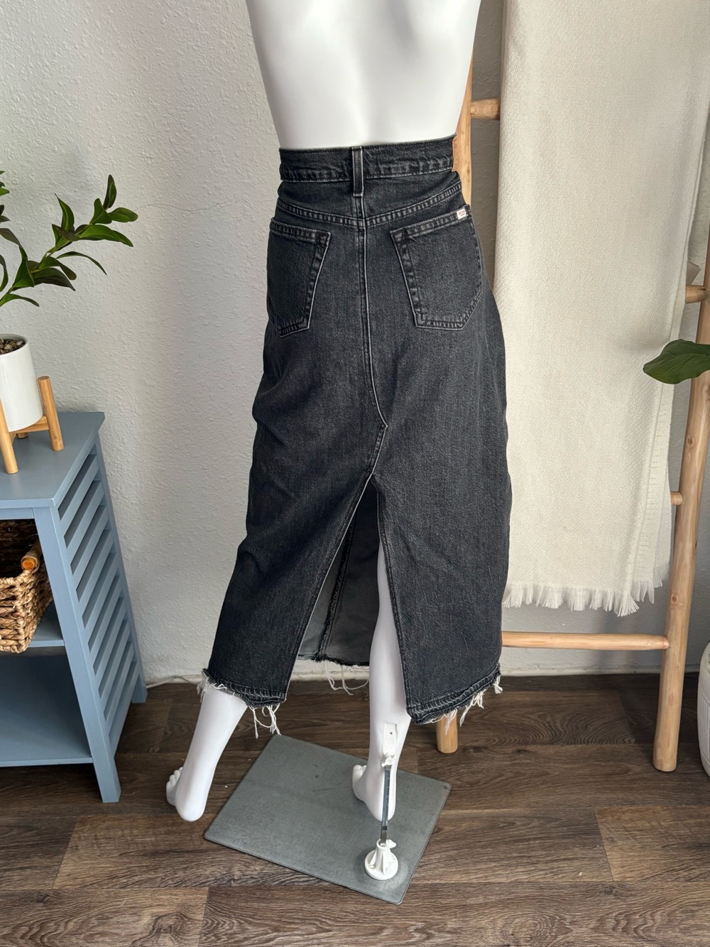 Black Washed Denim Midi Skirt - Picture 2 of 4
